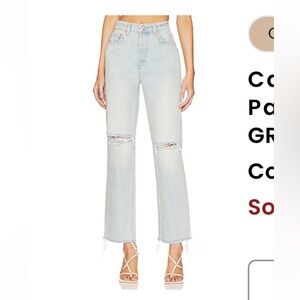 GRLFRND Cassidy Mid Rise Straight Light Blue Distressed Jeans